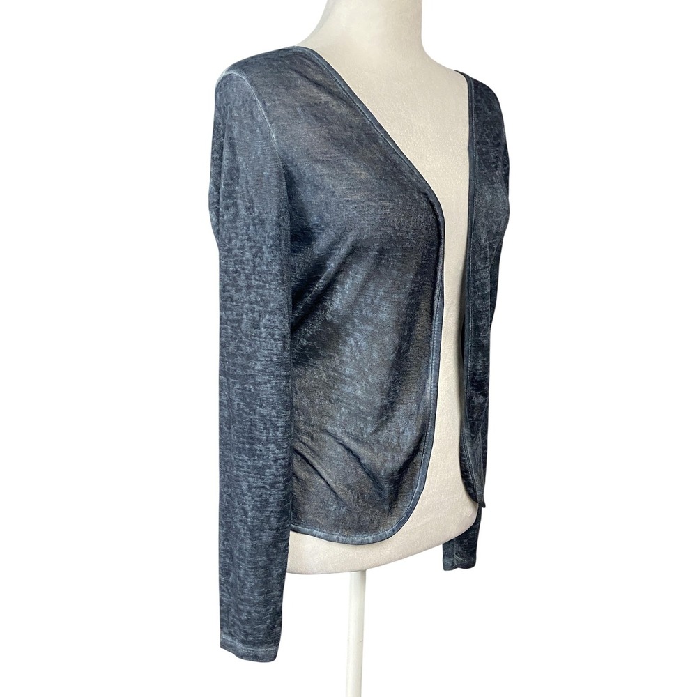 Elena Baldi Blouse Womens Small Gray Sheer Silk Back Open Long‎ Sleeve Tunic Top
